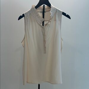 J. Crew Cream Ruffled Sleeveless Top 💯 silk - size 10